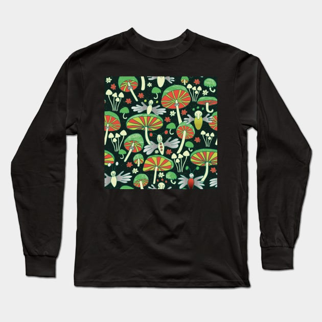 fingerflies and fungi at night Long Sleeve T-Shirt by colorofmagic